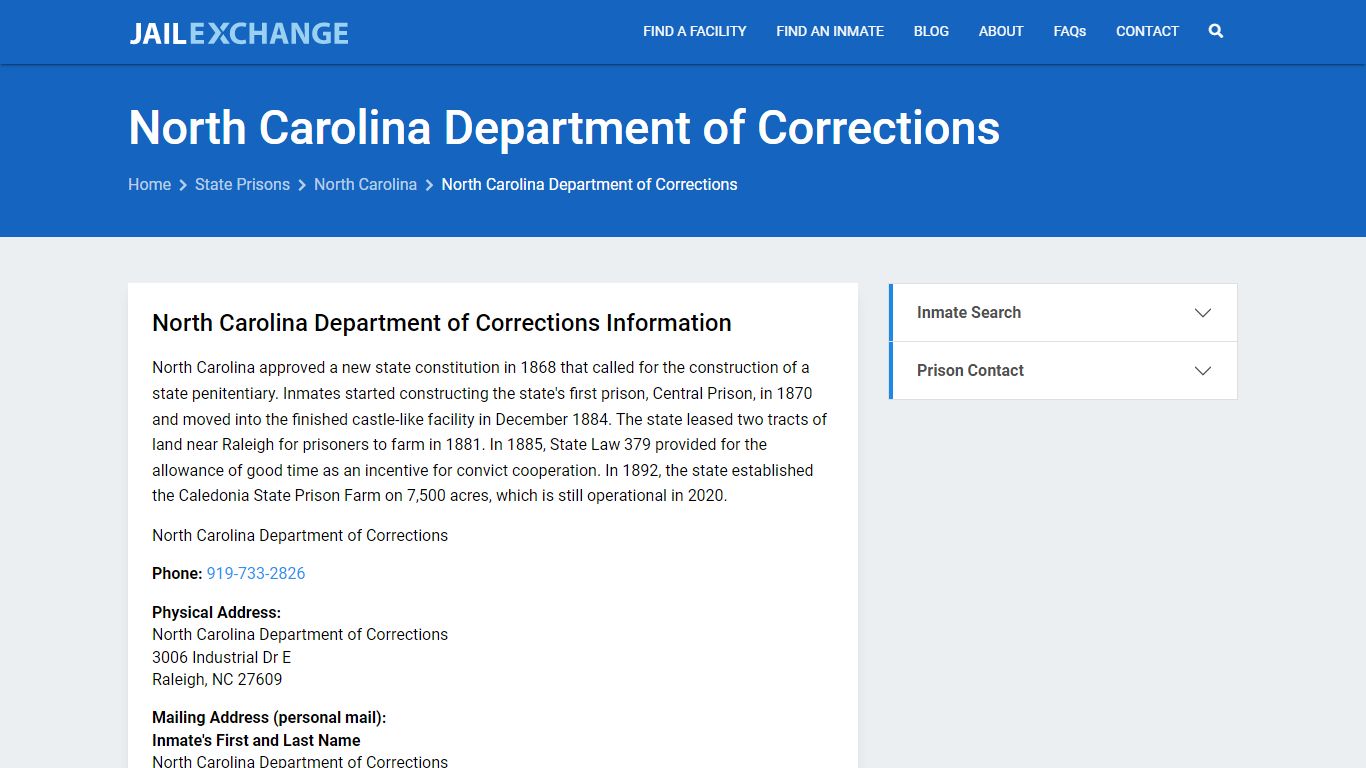 North Carolina Department of Corrections Inmate Search, NC - Jail Exchange